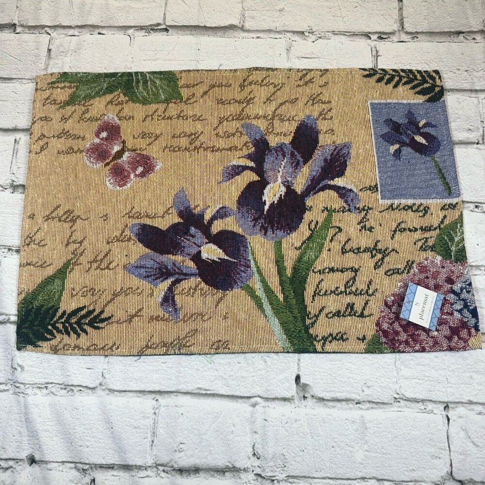 Set of 4 New Tapestry Placemats, 13" x 19", FLOWERS & PINK BUTTERFLY by HC